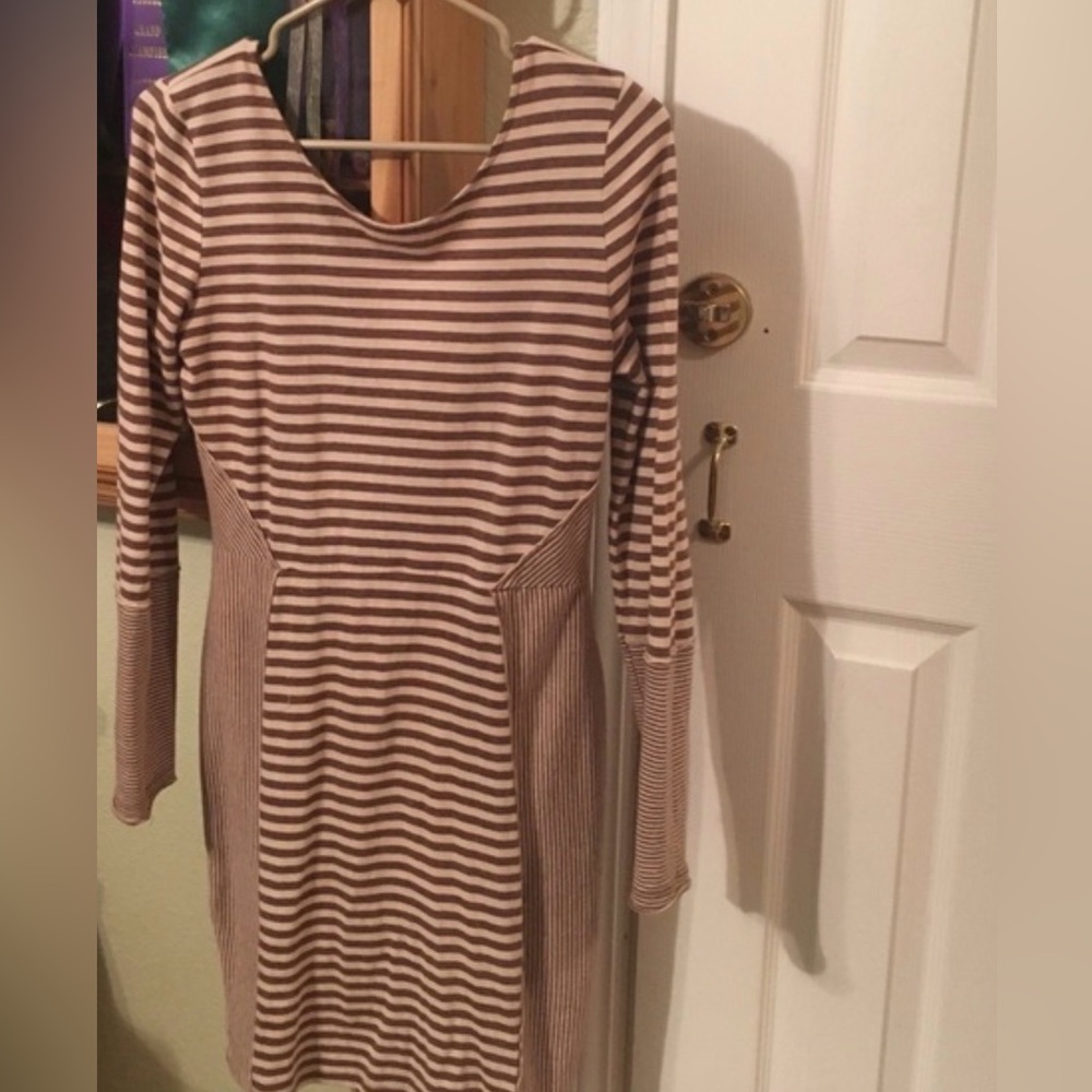 FP Beach by Free People // Striped Long Sleeve Bodycon Dress (M - Tan/ Cream)